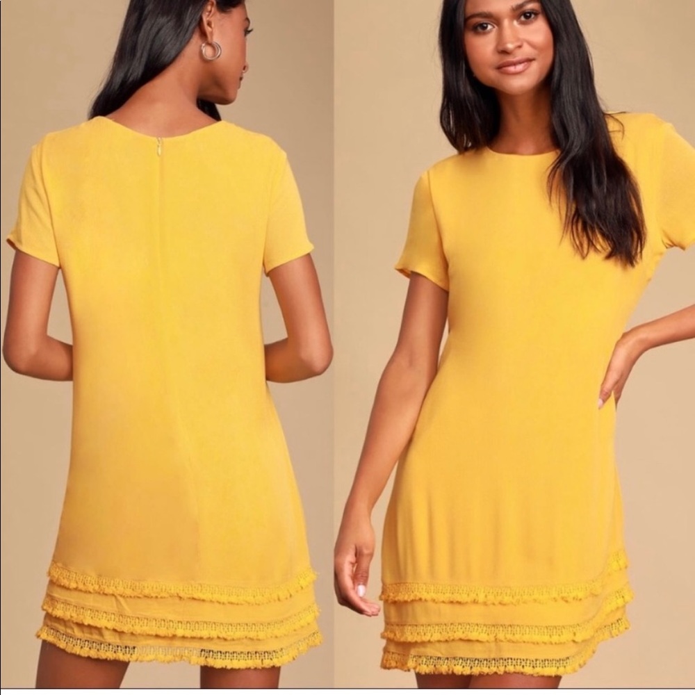 Lulus Buenos Aires Shift Dress Yellow Gold XS